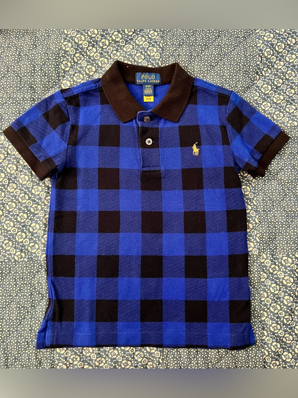 Polo by Ralph Lauren Blue & Black Buffalo Check Polo Size 4 Boys